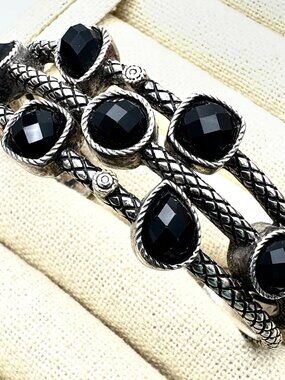 Rare Andrea Candela Diamond Black Onyx 18K Gold & Sterling Silver Cuff Bracelet